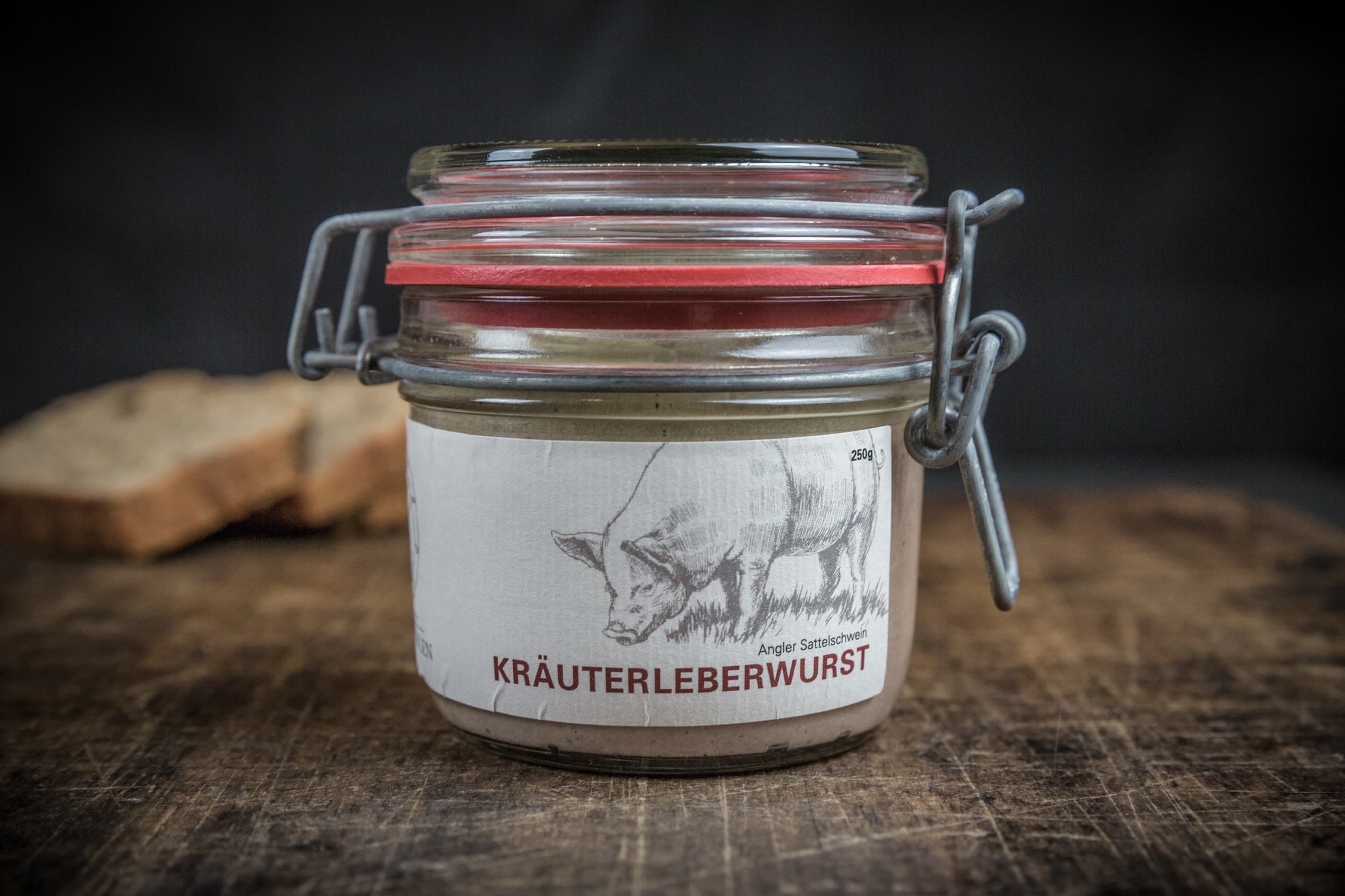 Kräuterleberwurst im Bügelglas vom Angler Sattelschwein